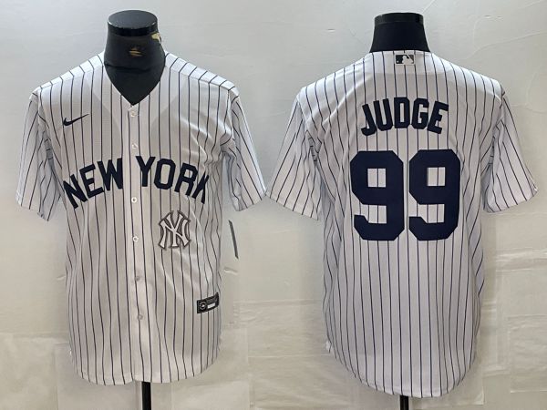 Men New York Yankees #99 Judge White Stripe Game Nike 2024 MLB Jersey style 2